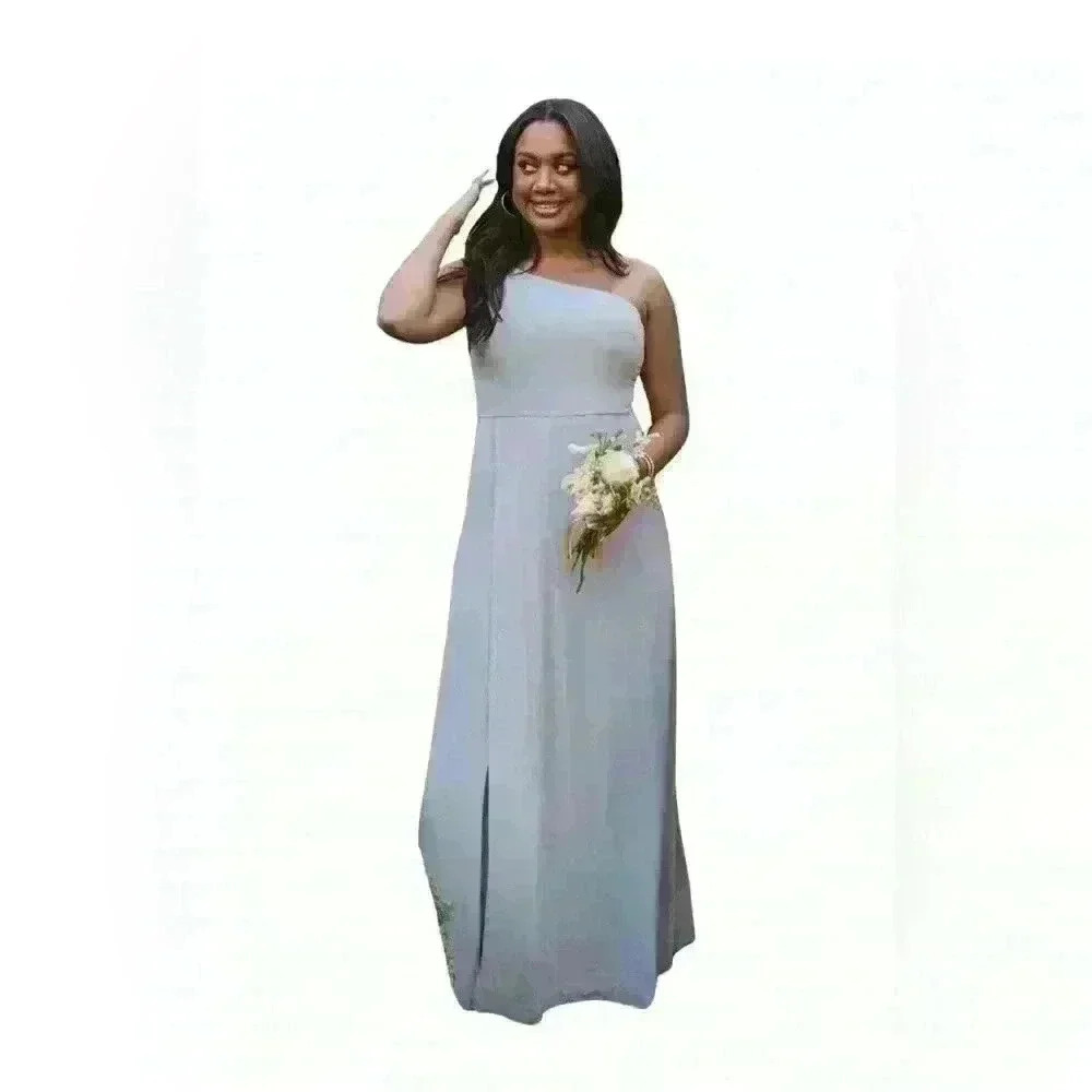 Show Me Your MuMu Shannon One Shoulder Dress in Steel Blue Chiffon - Size XXL - Picture 2 of 4